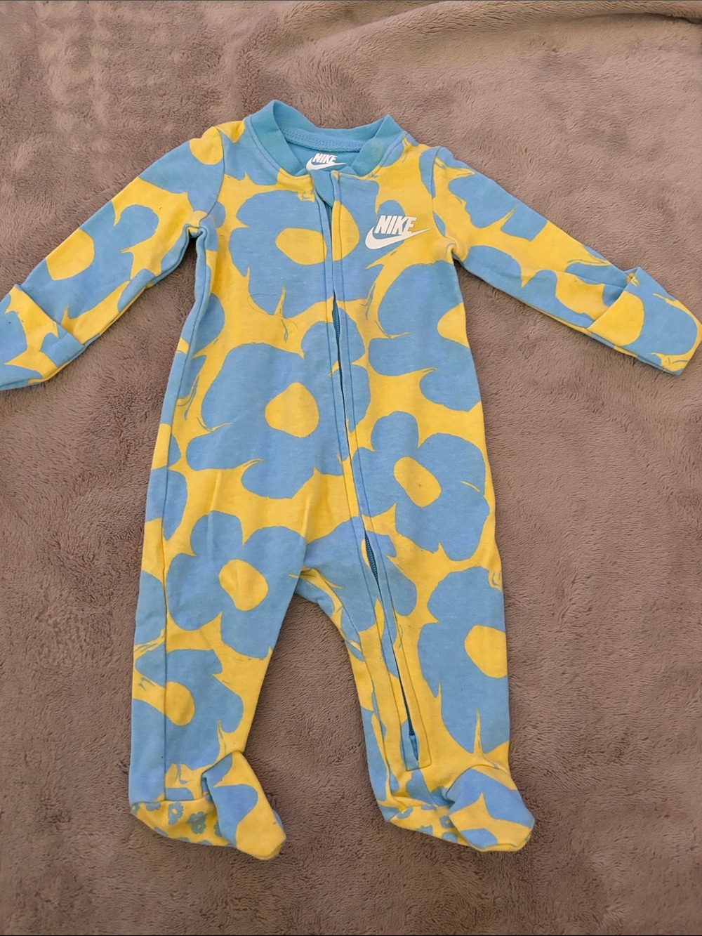 Nike Yellow & Blue Floral Footed One-Piece